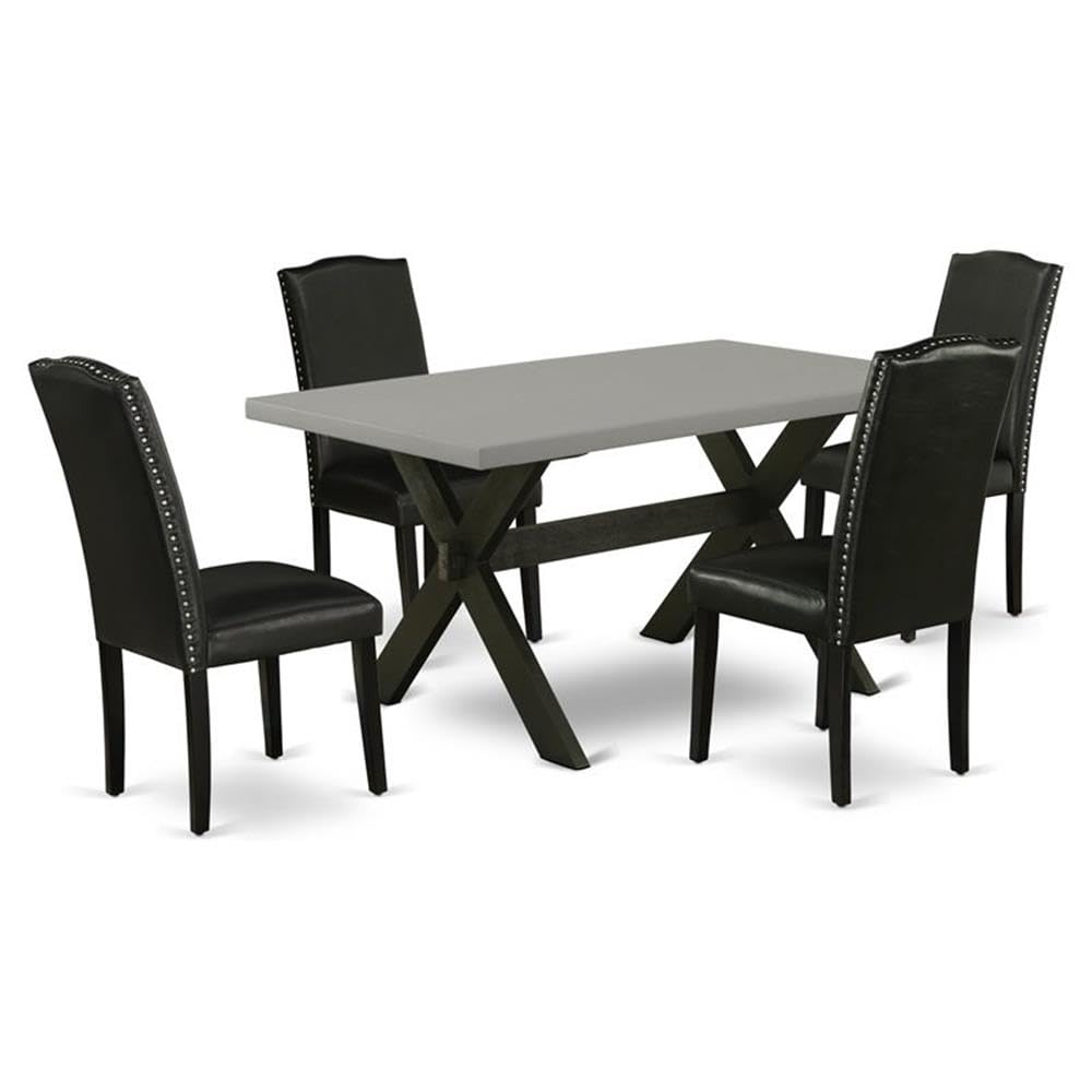 East West Furniture X696En169-5 5 Piece Dining Table Set Includes A Rectangle Dining Room Table With X-Legs And 4 Black Faux Leather Parsons Chairs, 36X60 Inch, Multi-Color